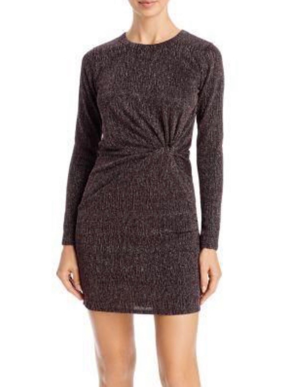 Aqua Long-Sleeve Twist-Detail Bodycon Dress in Black Rose Gold